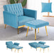 Adjustable Velvet Armchair with Ottoman, Baby Blue