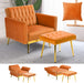 Velvet Accent Chair with Adjustable Armrests, Orange