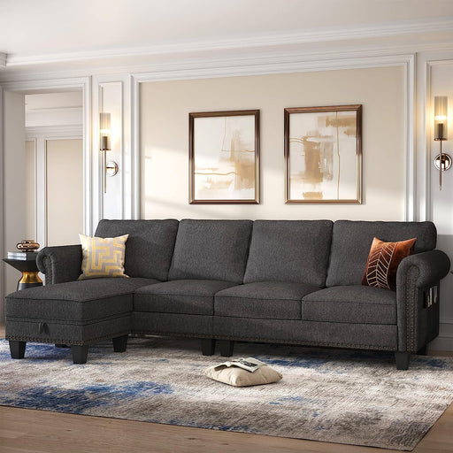 Dark Grey Reversible L-Shape Sectional Sofa