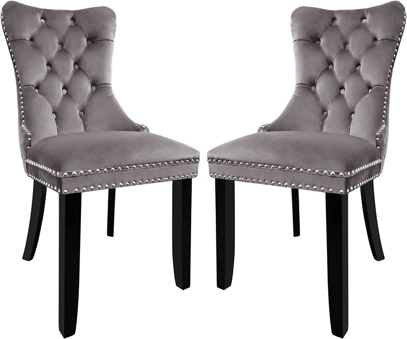 Solid Wood Dining Chairs with Nailhead Back (Set of 2, Gray)