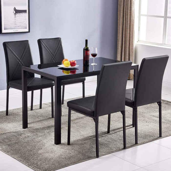 Dining Table Set for 4, Kitchen, Dining Room, Modern Dining Set with Glass Tabletop