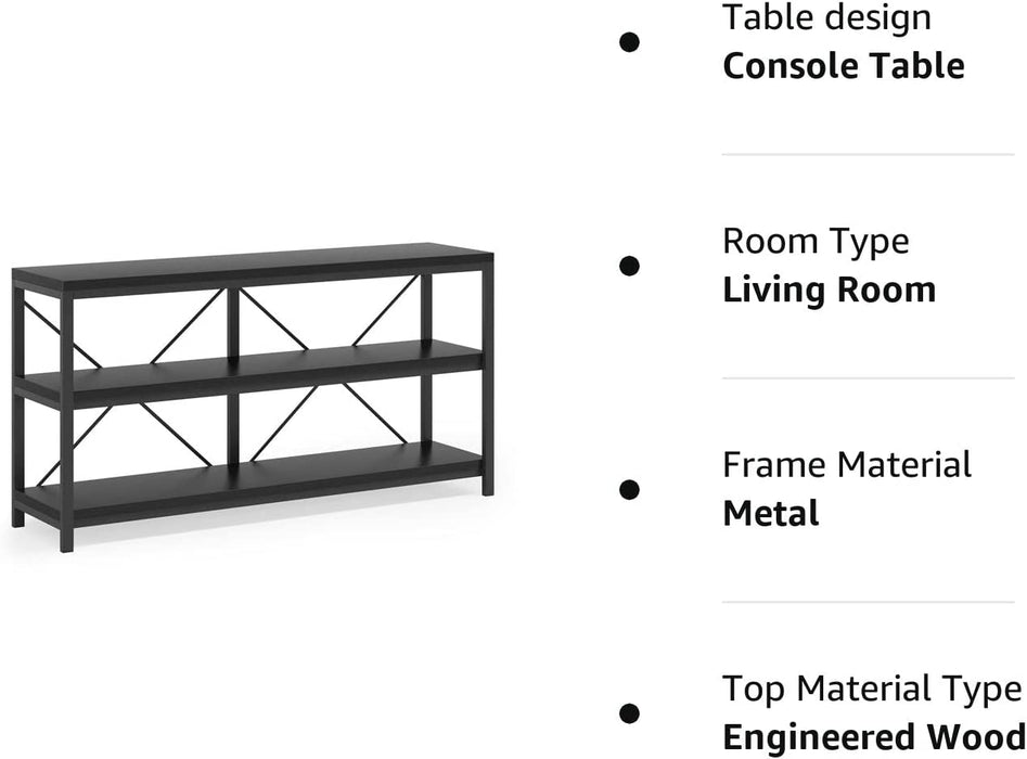 3-Tier Black Sofa Table with Storage Shelves