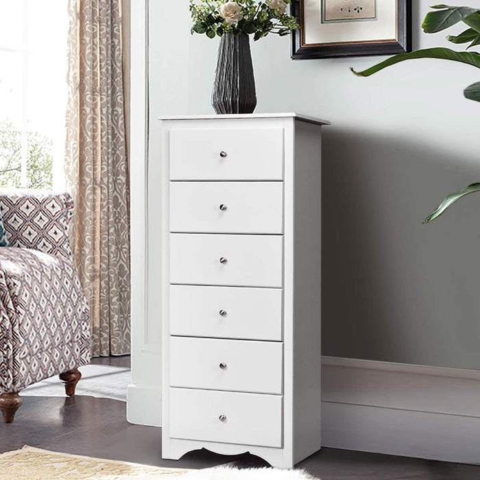 Wooden 6 Drawer Chest, White