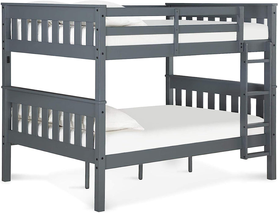 Full over Full Bunk Bed W/ USB Port, Gray