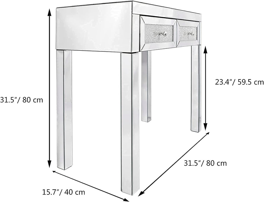 Mirrored Vanity Desk with Crystal Diamond Accents