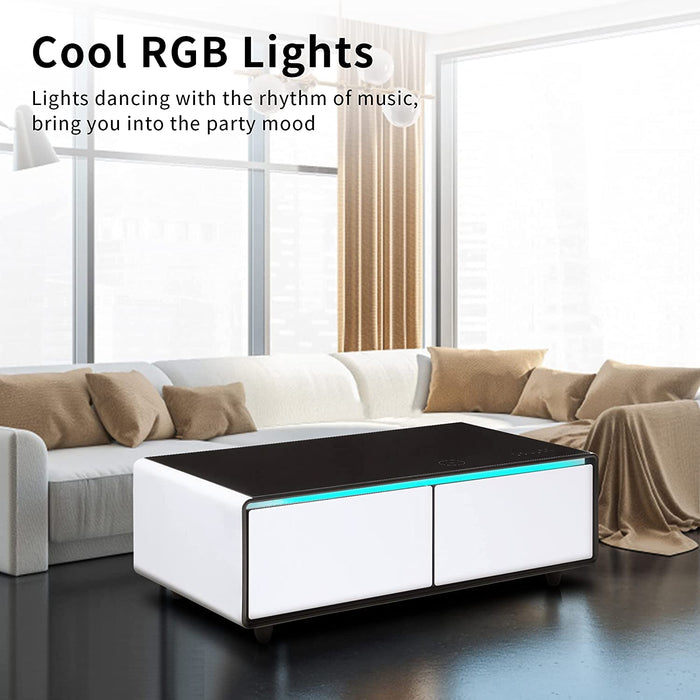 Smart Coffee Table with Fridge, Speakers and More
