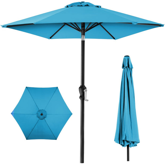 10Ft Outdoor Steel Market Patio Umbrella W/ Crank, Tilt Push Button, 6 Ribs - Blue