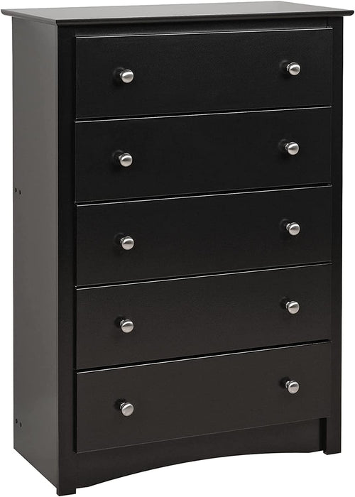 Sonoma 5-Drawer Black Chest for Bedroom