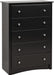 Sonoma 5-Drawer Black Chest for Bedroom