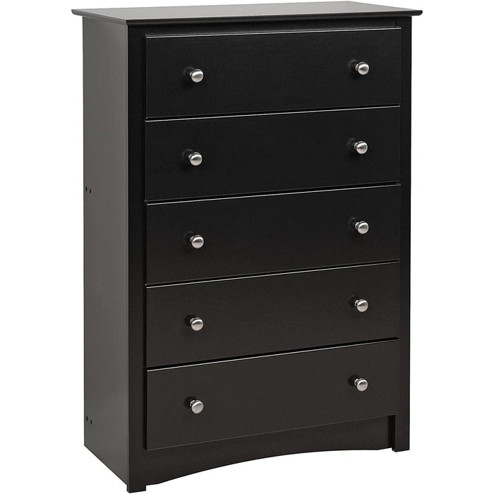 Sonoma 5-Drawer Black Chest for Bedroom