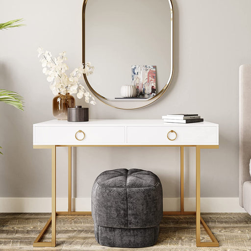 White and Gold Makeup Vanity Dressing Table or Home Office Desk