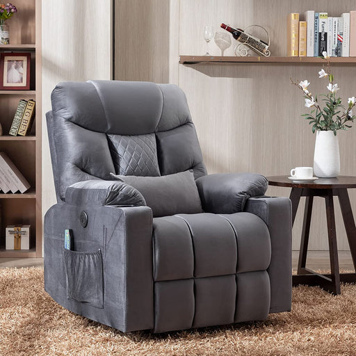 Power Lift Recliner Chair with Massage and Heat, Velvet, Gray