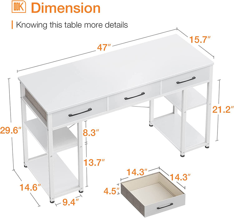 Small White Desk with Drawers and Shelves