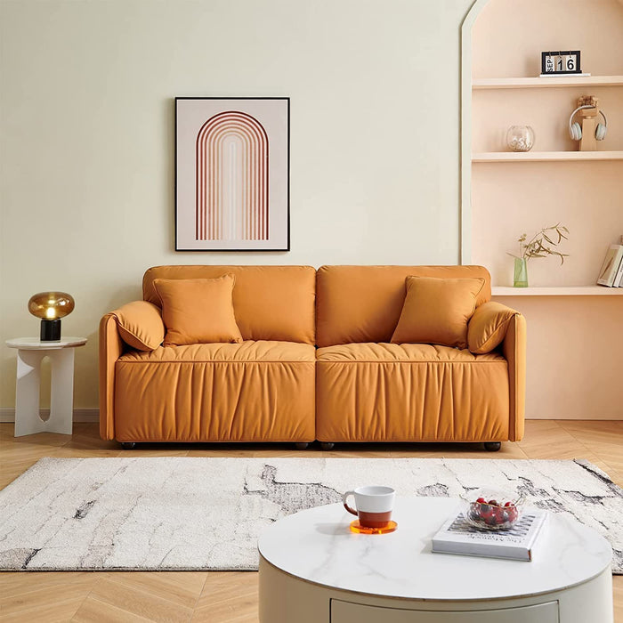 Modern Sofa Loveseat, Deep Seat, Mid-Century (Orange)