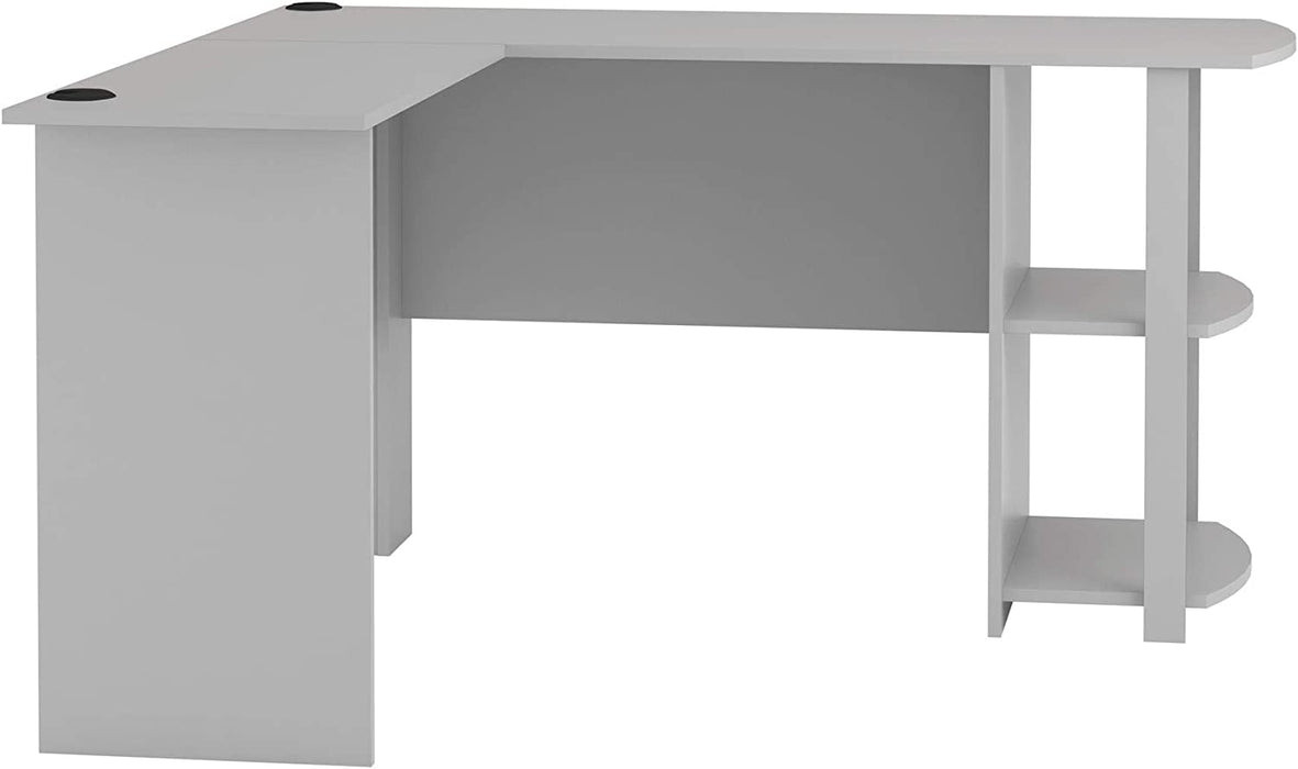 Dove Gray L-Shaped Desk with Bookshelves