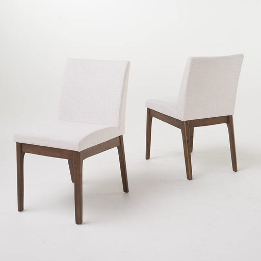 Light Beige Fabric / Walnut Finish Dining Chairs (Set of 2)
