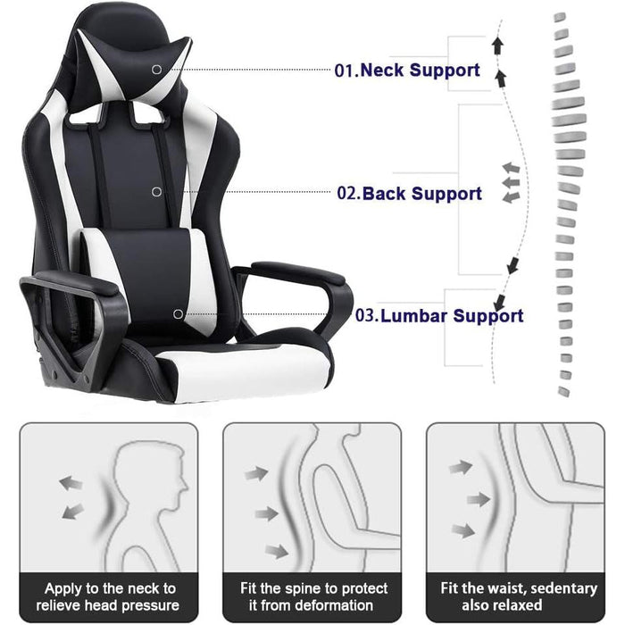 Ergonomic Gaming Chair with Lumbar Support (White)