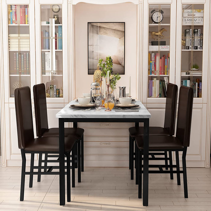 5 Piece Faux Marble Dining Table Set