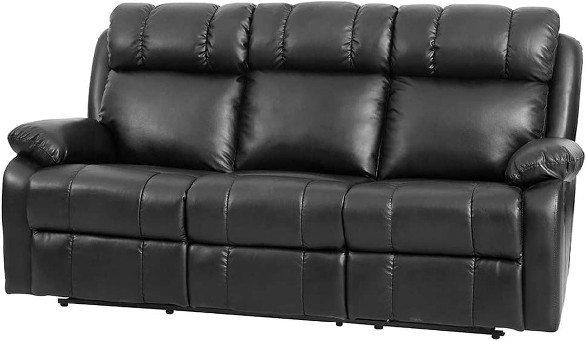 Recliner Chair Leather Sofa Recliner Couch Manual Reclining Home Theater Seating Manual Recliner Motion for Living Room Furniture (Three Seat, Black)