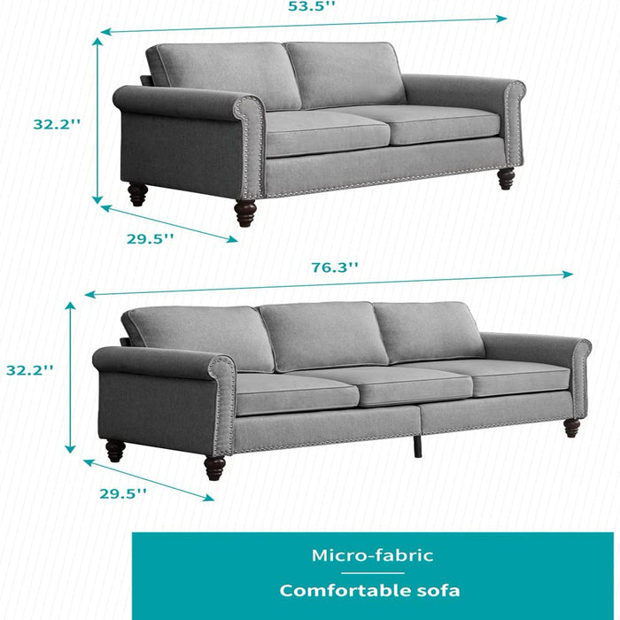 Living Room Furniture Set, 2 Piece Soft Sofa Couches Set with 5.9" Thicken Cushion, Couch and Loveseat Sets Including 3 Seat Sofa, Loveseat for Living Room Apartment, Light Grey