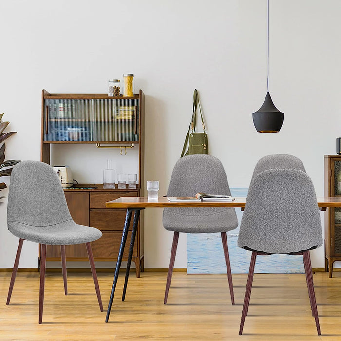 Set of 4 Grey Fabric Cushion Seat Back Kitchen Dining Room Side Chairs, Mid Century Metal Legs