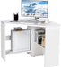 Compact White Corner Desk with Storage Shelves