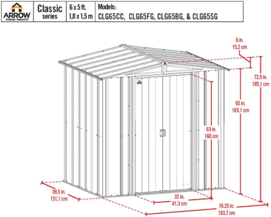 Classic Steel Storage Shed, 6X5, Flute Grey