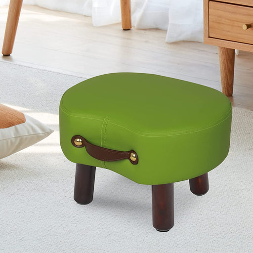Green Faux Leather Footstool with Handle and Legs
