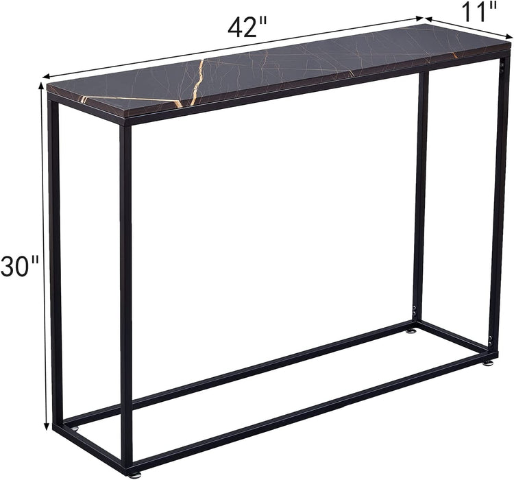 Narrow Faux Marble Console Table with Metal Frame