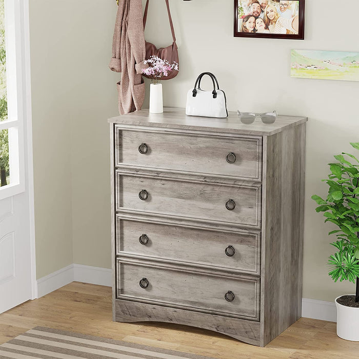 Modern Gray 4 Drawer Dresser, Textured Borders