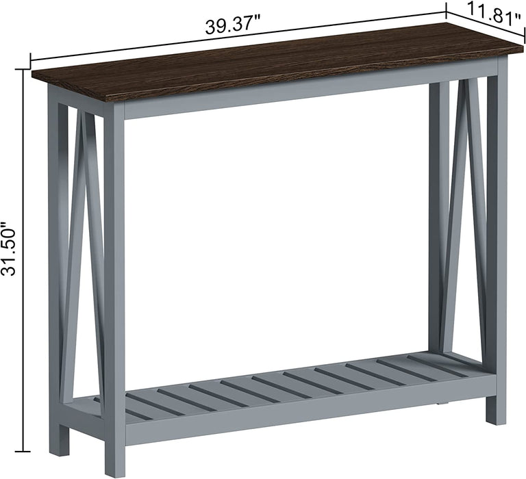 Grey Farmhouse Console Table with Shelf for Entryway