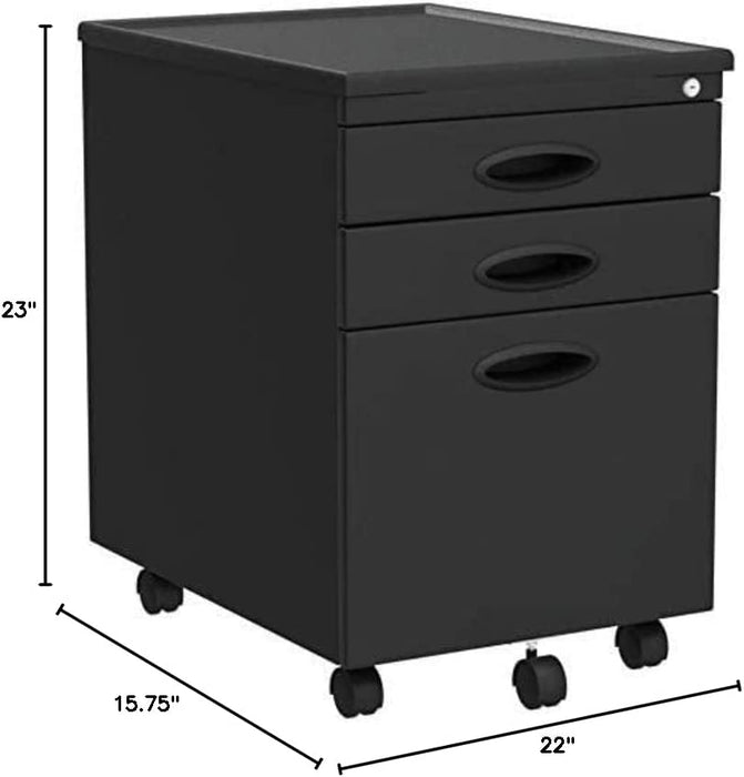 Black 3-Drawer Mobile File Cabinet with Lock