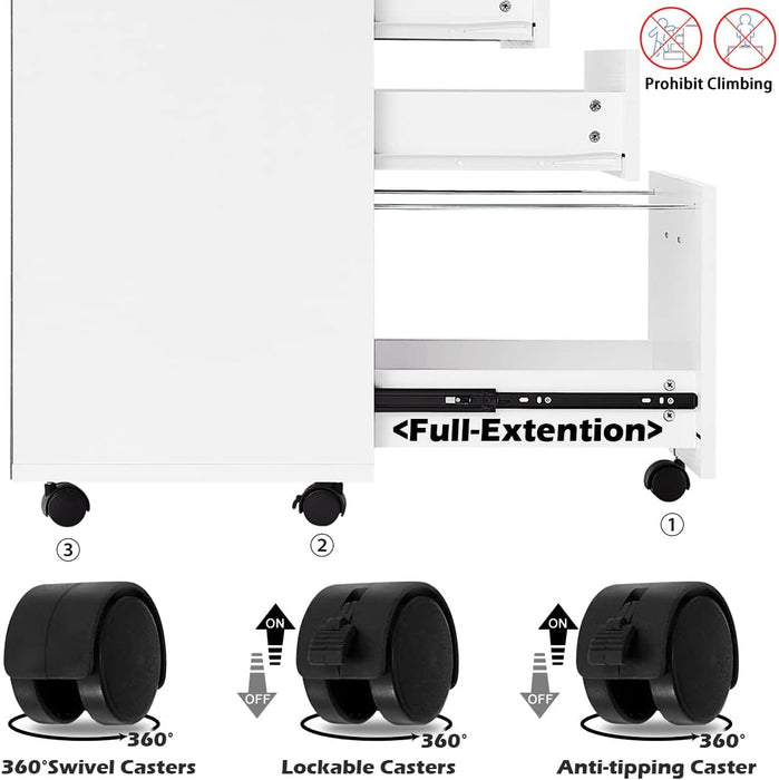 White Mobile File Cabinet with Printer Stand