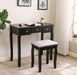 Vanity Table Set with Mirror, Stool, 5 Drawers (Black)