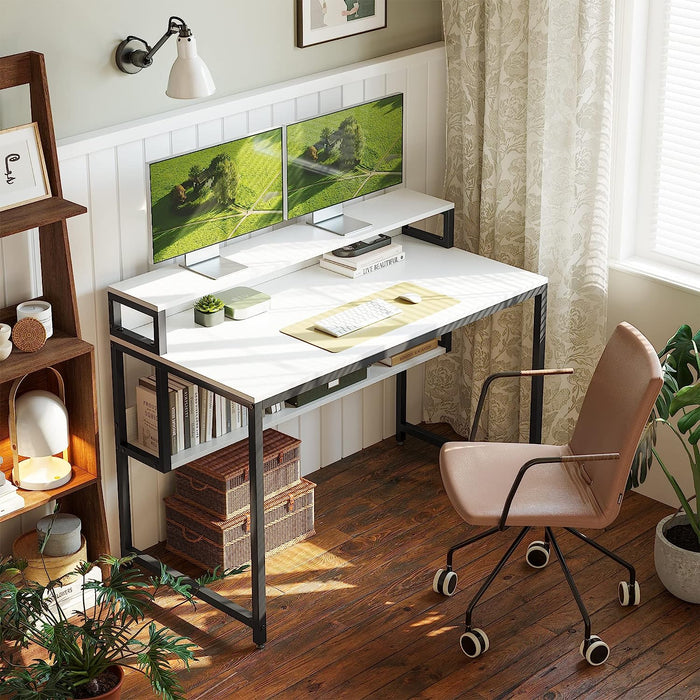 47″ White Desk with Storage and Bookshelf