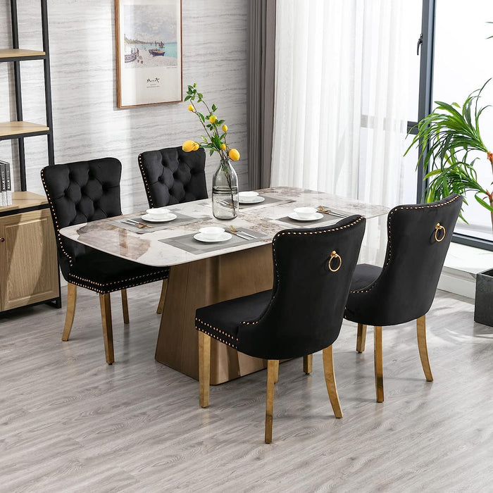 Velvet Dining Chairs with Gold Metal Legs, Black