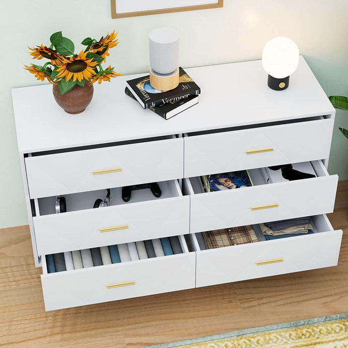 White 6-Drawer Dresser with Wide Drawers