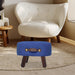Blue Linen Ottoman with Handle and Legs