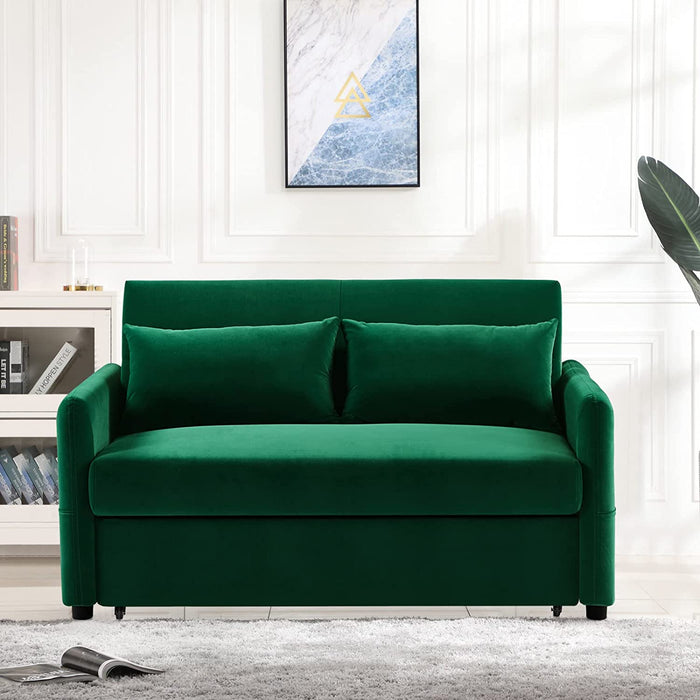 Green Velvet Convertible Sofa Bed with Adjustable Backrest