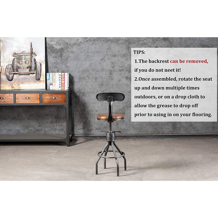 Rustic Industrial Adjustable Barstool, Set of 2