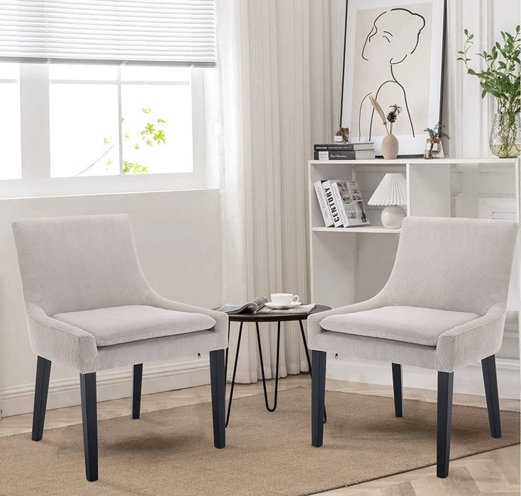 Corduroy Accent Chairs with Wood Legs, Beige
