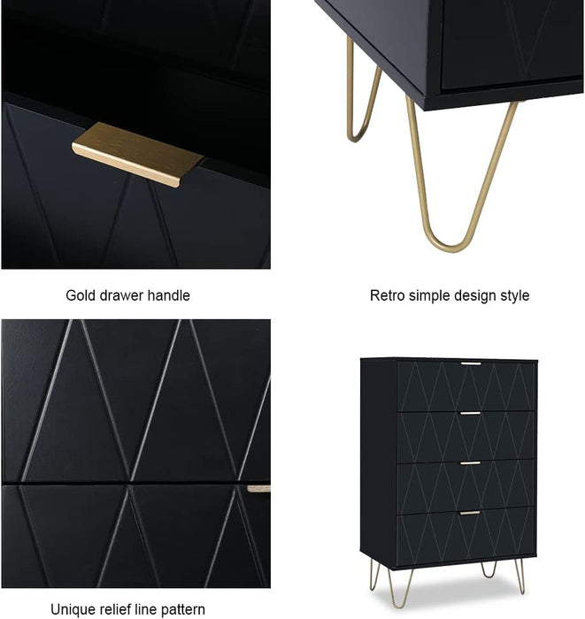 4 Drawer Dresser, Black, Nightstand