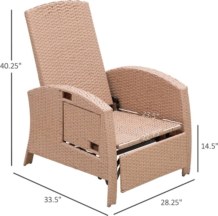 Beige PE Rattan Outdoor Recliner with Cushion