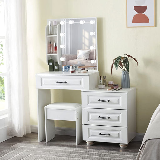 White Vanity Desk Set with Lighted Mirror and Charging Station