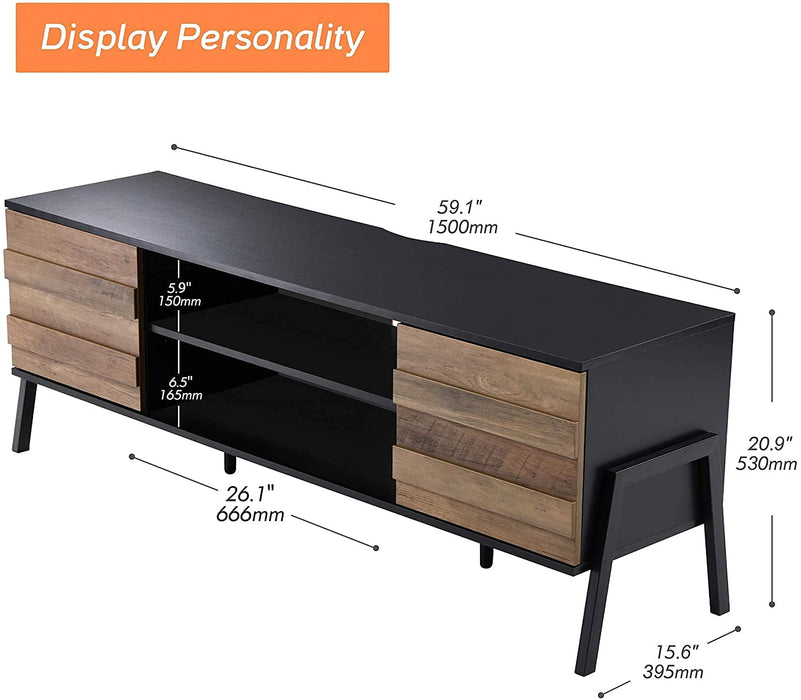 Black and Oak TV Stand for 65 Inch Flat Screen