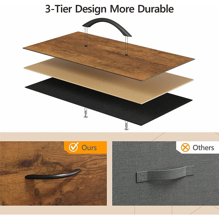 Rustic Wood 5-Drawer Dresser Tower for Storage