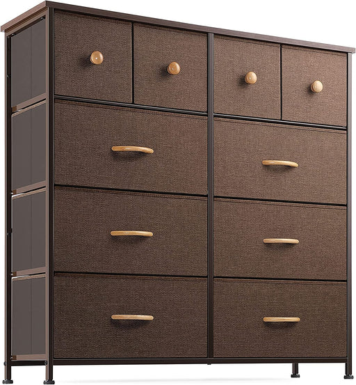 10-Drawer Dresser with Fabric Drawers, Brown - ShipItFurniture
