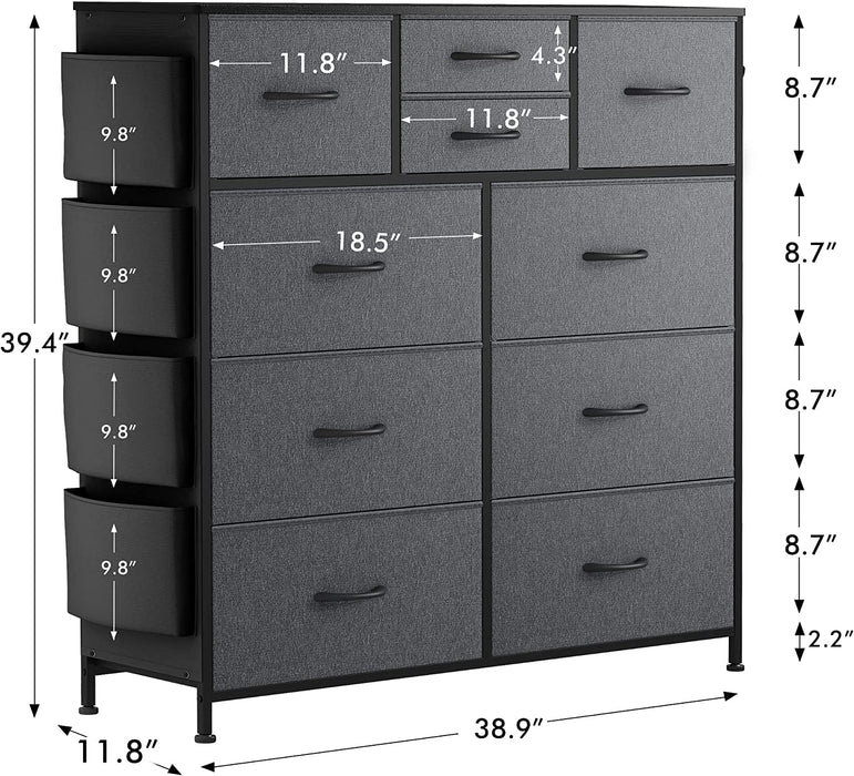 10 Drawer Dresser with Side Pockets & Hooks - ShipItFurniture