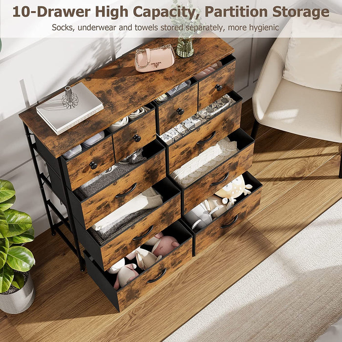 10-Drawer Tall Dresser for Closet, Rustic Brown - ShipItFurniture