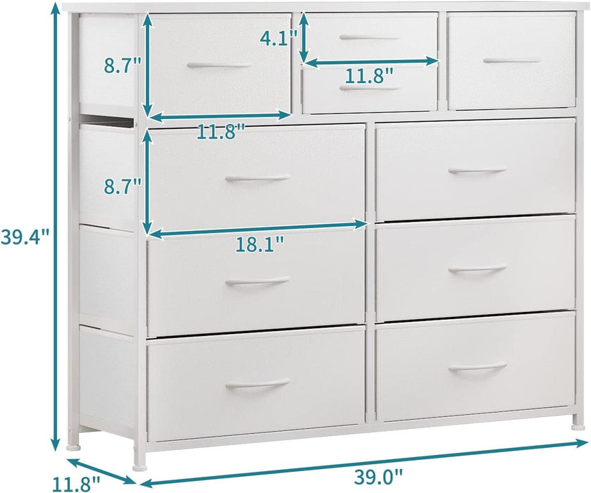 10-Drawer White Fabric Storage Dresser, Easy Pull Handle - ShipItFurniture